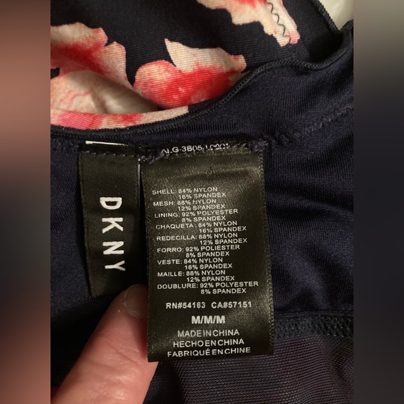 DKNY floral Print Pink Red White navy Scallop-Edge with mesh Tankini Top M EUC - Picture 12 of 16